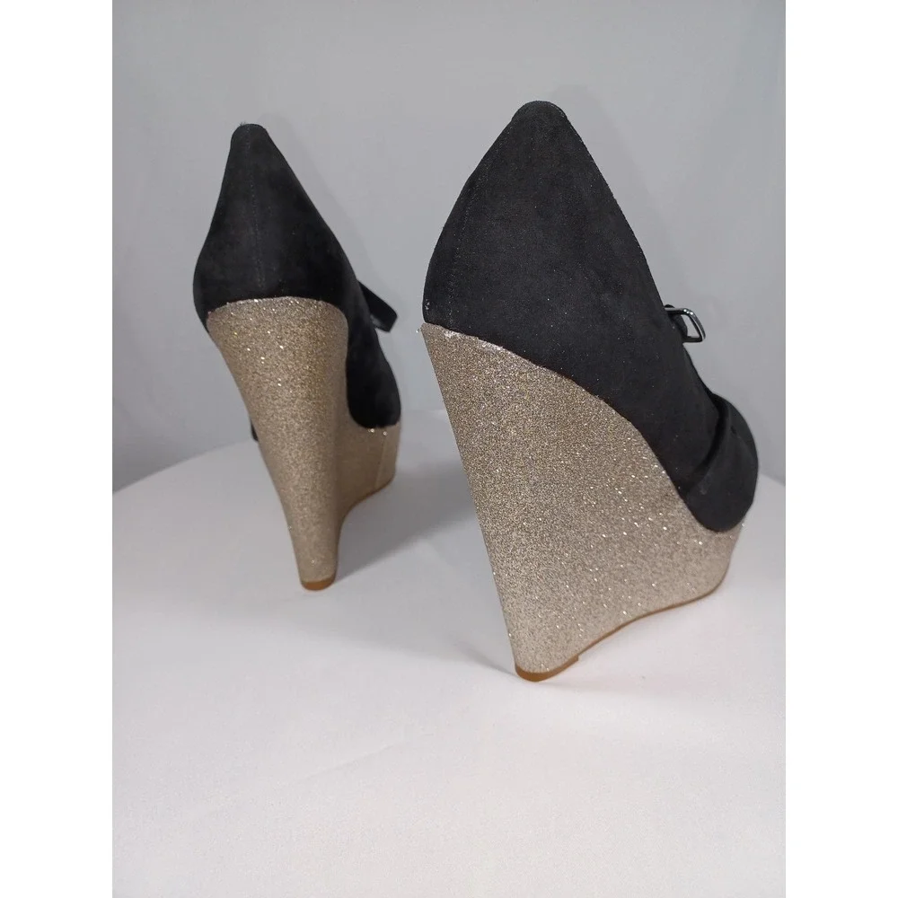 Steve Madden OPERA Shoes Womens‎ Size 8.5 Glitter Wedge Heels Peep Toe